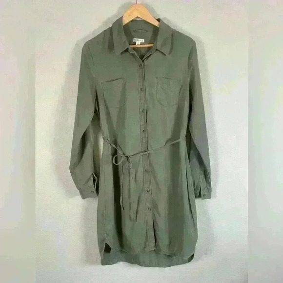 Merona Olive Green Button Down Shirt Dress Women's Medium - Picture 1 of 7